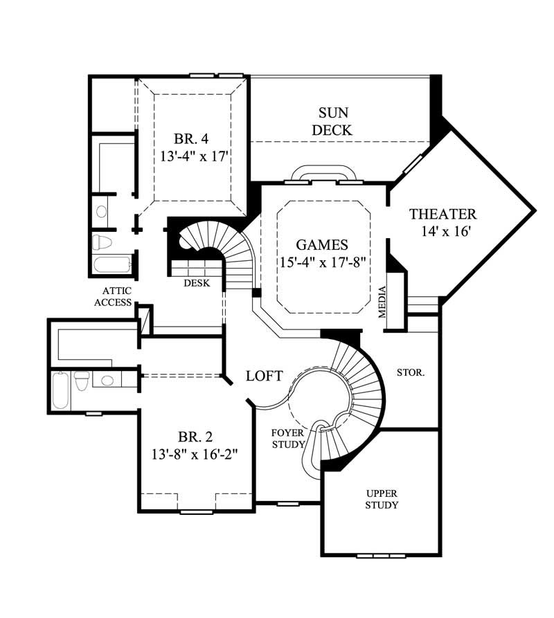 Floor Plan Second Story of European Plan #134-1350