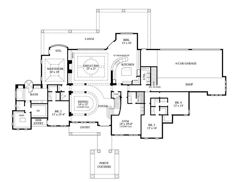 Floor Plan First Story of Luxury Plan #134-1352
