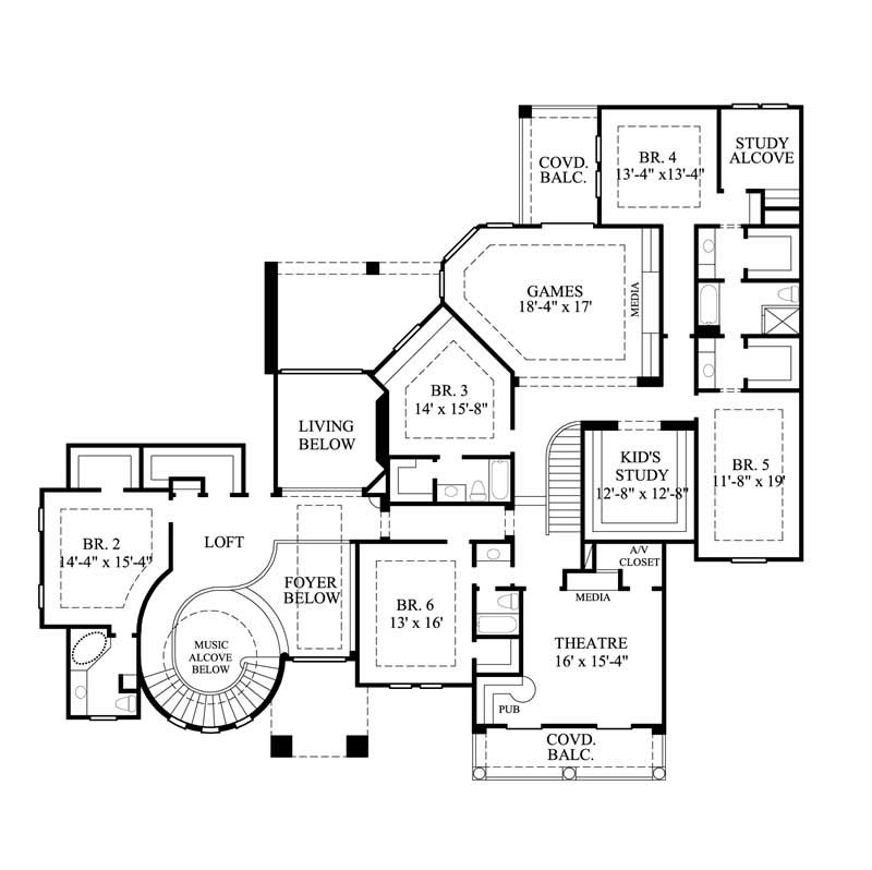 Floor Plan Second Story of Luxury Plan #134-1353