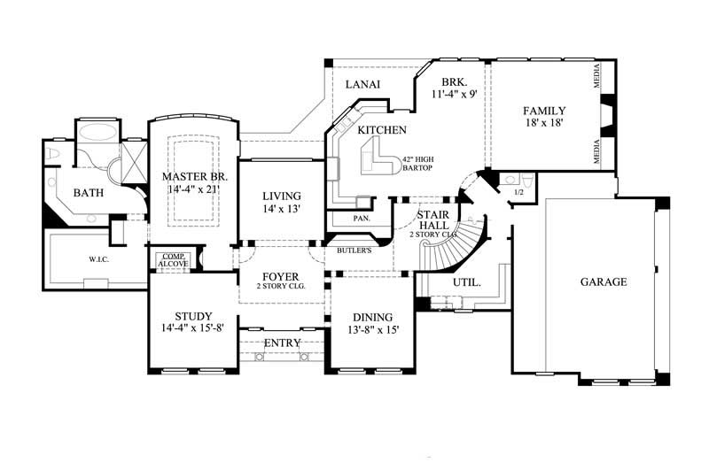 Floor Plan First Story of Luxury Plan #134-1354