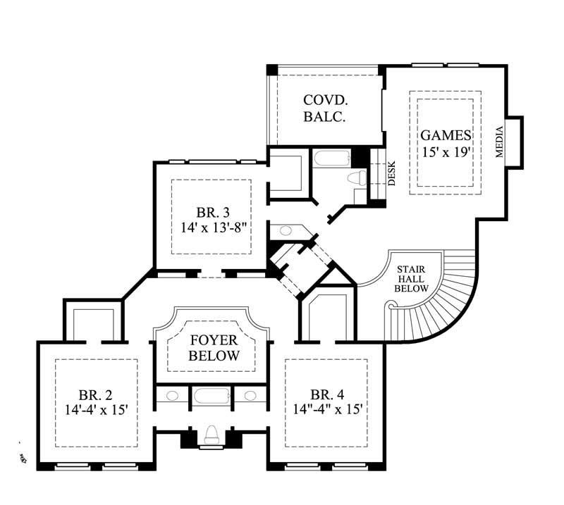 Floor Plan Second Story of Luxury Plan #134-1354