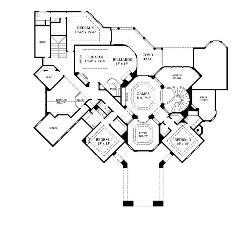 Floor Plan Second Story of Luxury Plan #134-1355