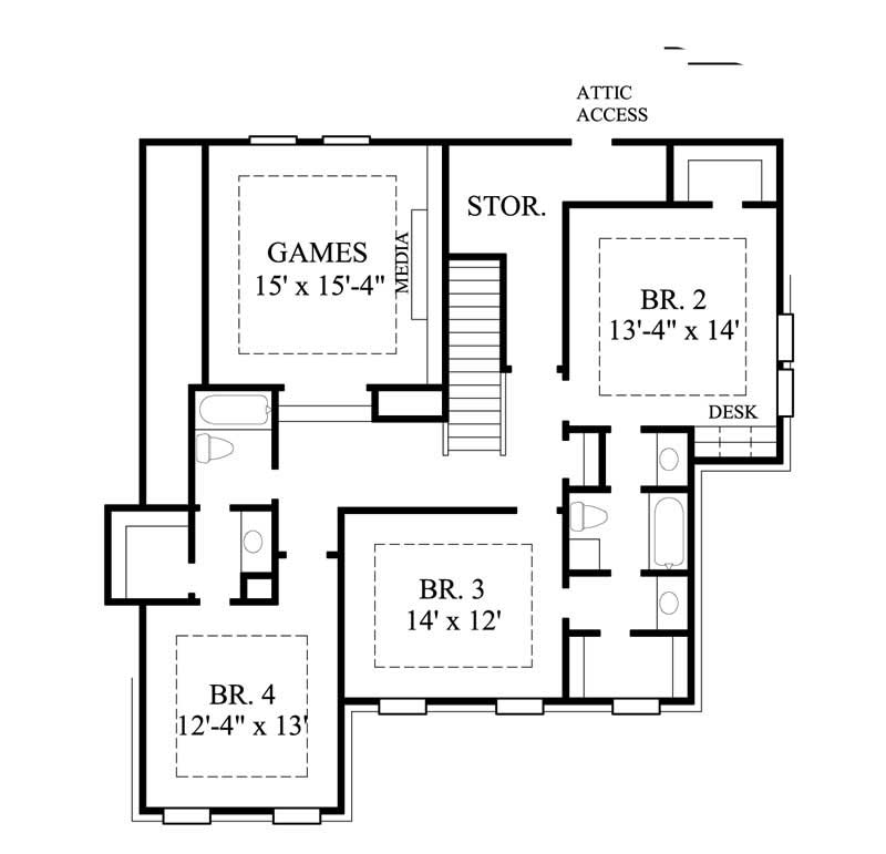 Floor Plan Second Story of Traditional Plan #134-1356