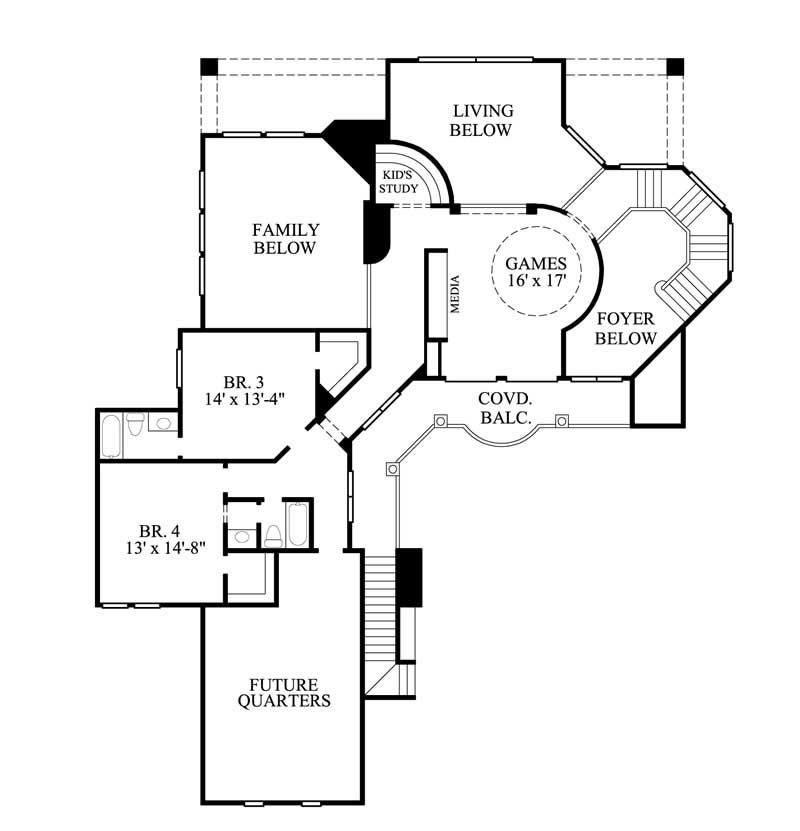 Floor Plan Second Story of Mediterranean Plan #134-1359