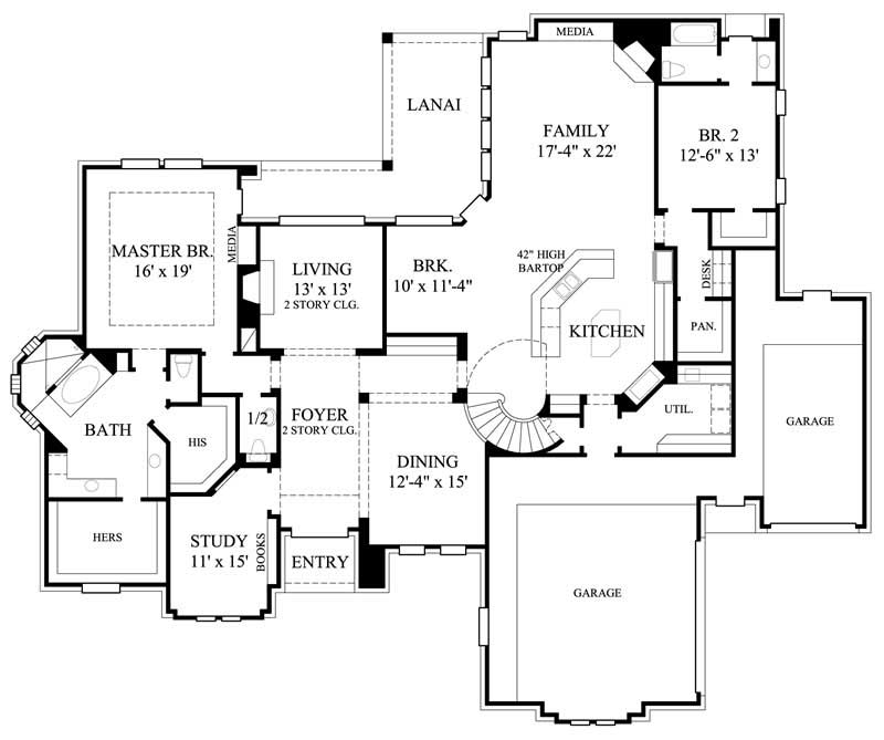 Floor Plan First Story of Luxury Plan #134-1360