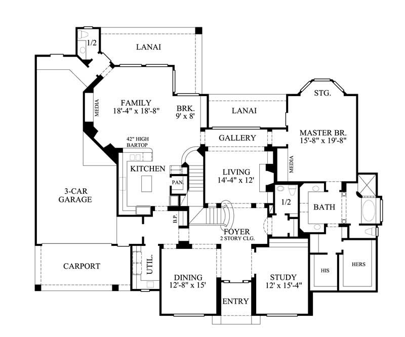 Floor Plan First Story of Luxury Plan #134-1362