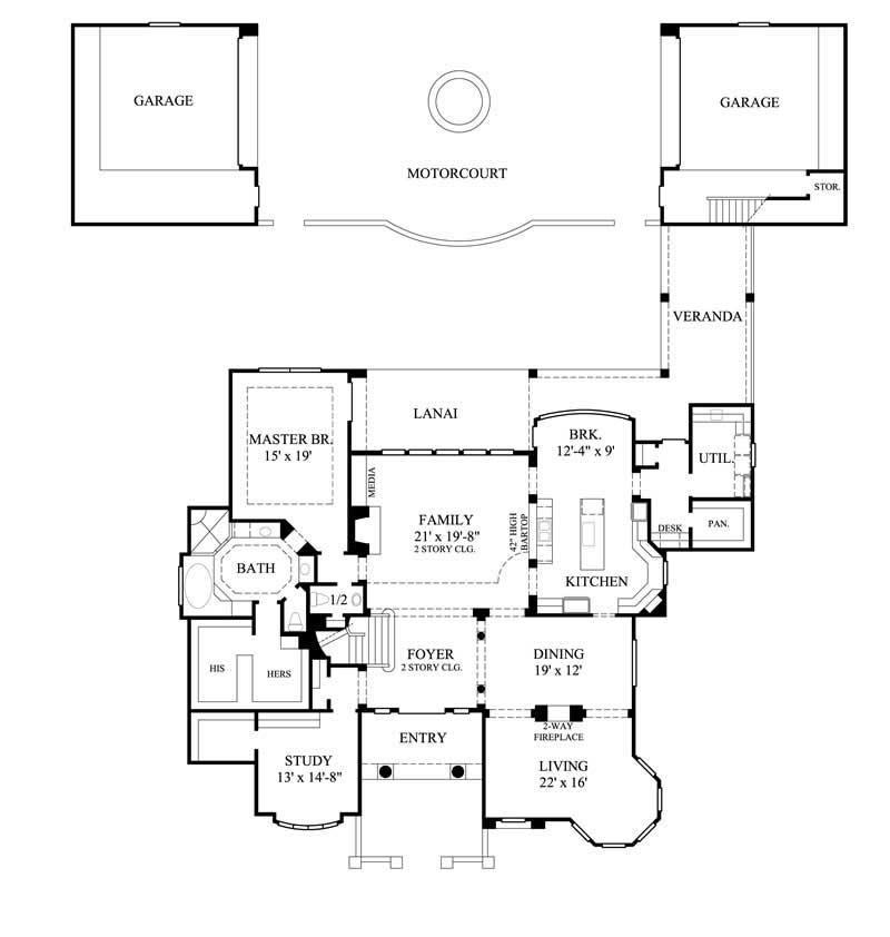 Floor Plan First Story of Luxury Plan #134-1364