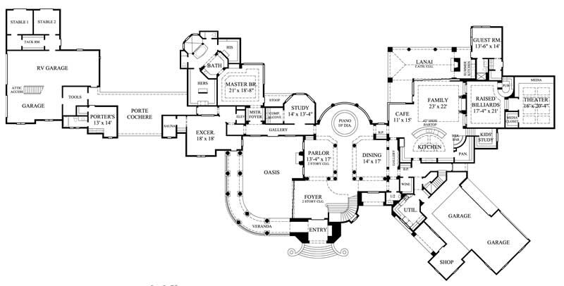 Floor Plan First Story of Luxury Plan #134-1365