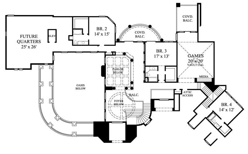 Floor Plan Second Story of Luxury Plan #134-1365