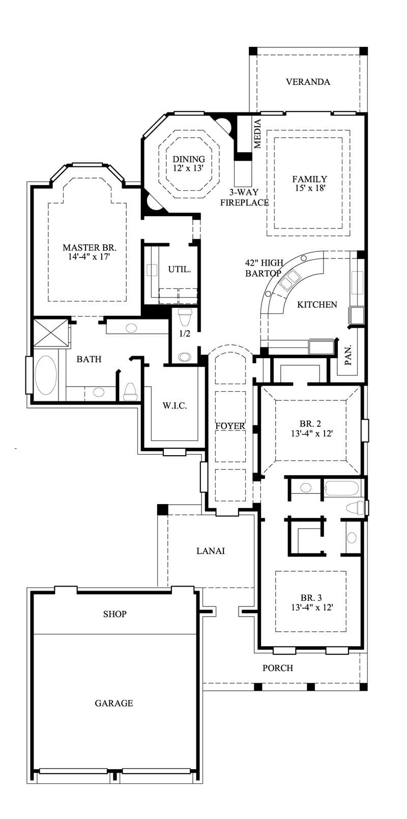 Floor Plan First Story of Country Plan #134-1366