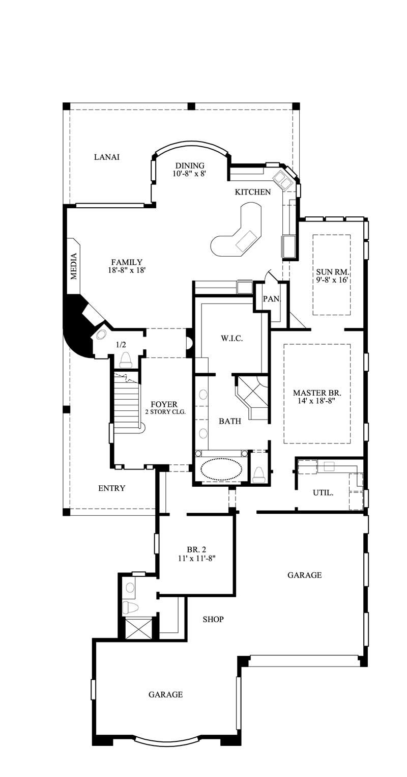 Floor Plan First Story of Spanish Plan #134-1367