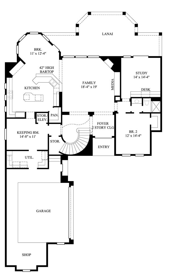 Floor Plan First Story of Mediterranean Plan #134-1368