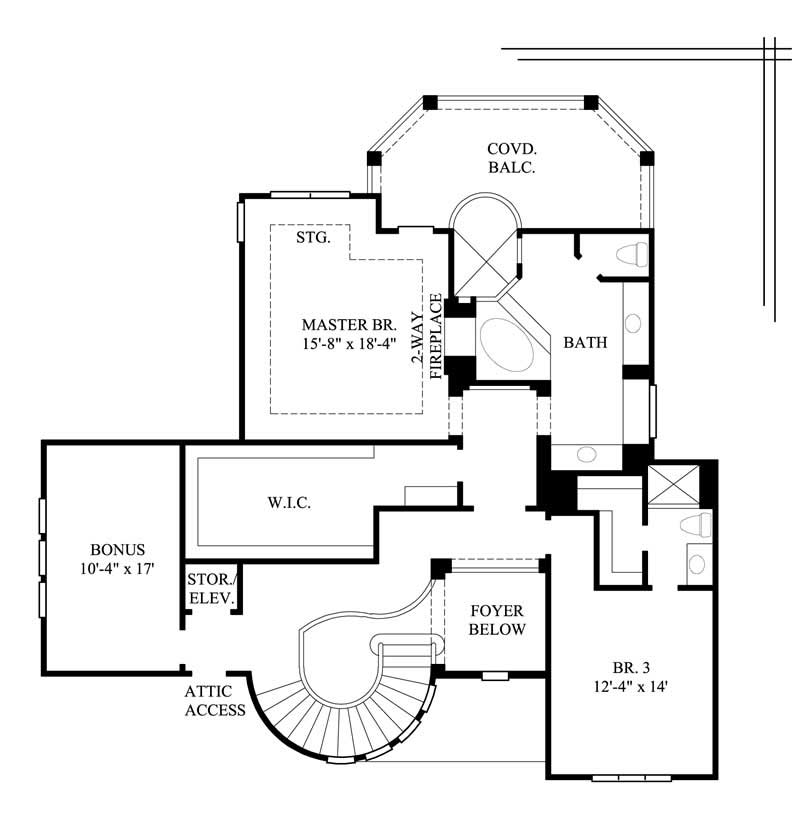 Floor Plan Second Story of Mediterranean Plan #134-1368