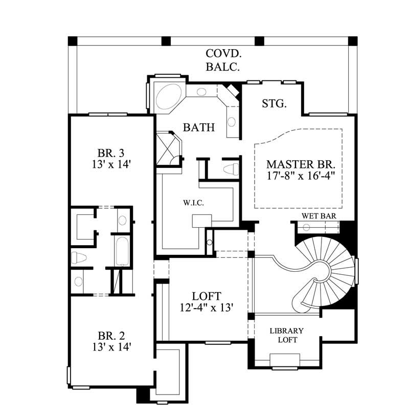 Floor Plan Second Story of Mediterranean Plan #134-1369