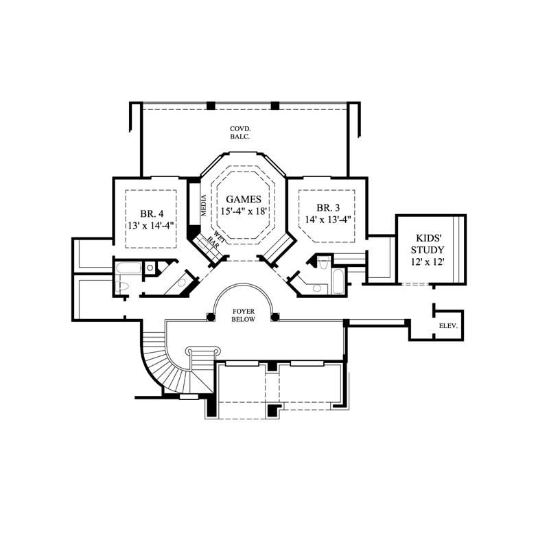 Floor Plan Second Story of Luxury Plan #134-1372
