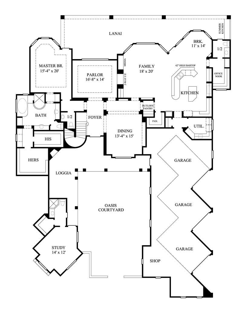 Floor Plan First Story of Luxury Plan #134-1373