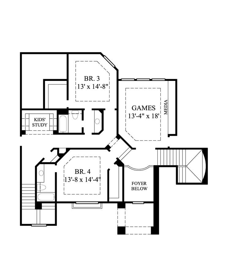 Floor Plan Second Story of Luxury Plan #134-1374