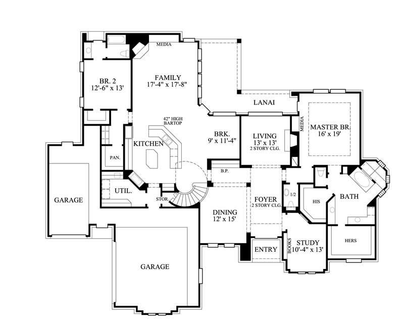 Floor Plan First Story of Luxury Plan #134-1380