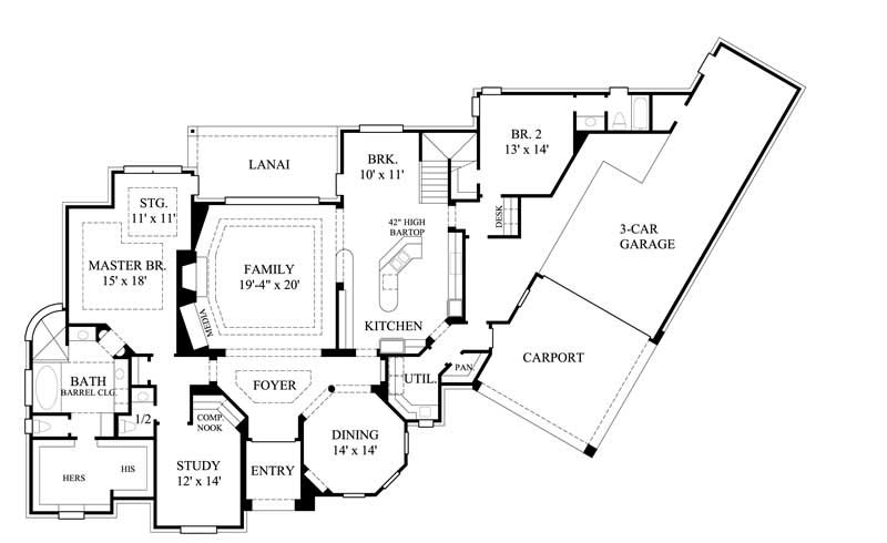Floor Plan First Story of European Plan #134-1381