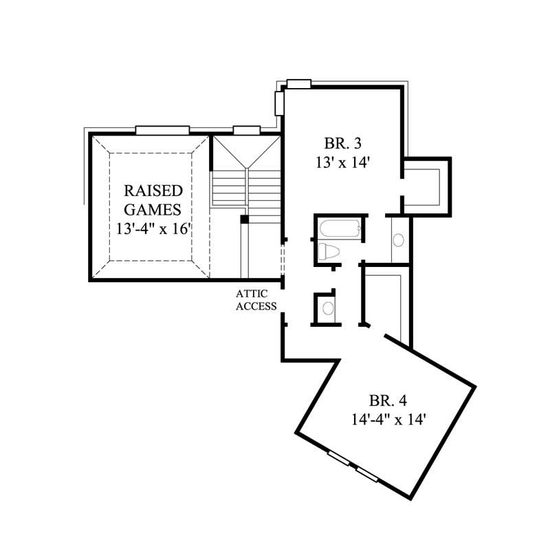 Floor Plan Second Story of European Plan #134-1381