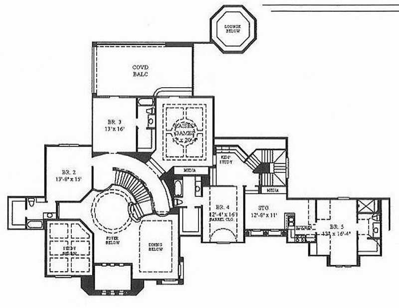 Floor Plan Second Story of Mediterranean Plan #134-1382