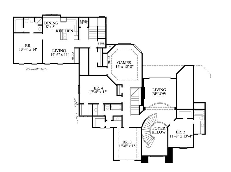 Floor Plan Second Story of Luxury Plan #134-1383