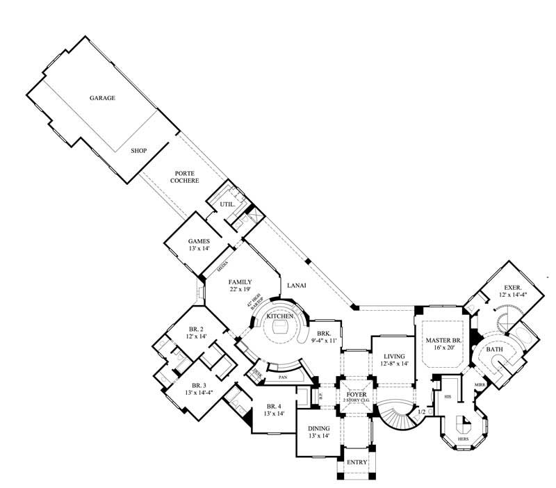 Floor Plan First Story of Luxury Plan #134-1385