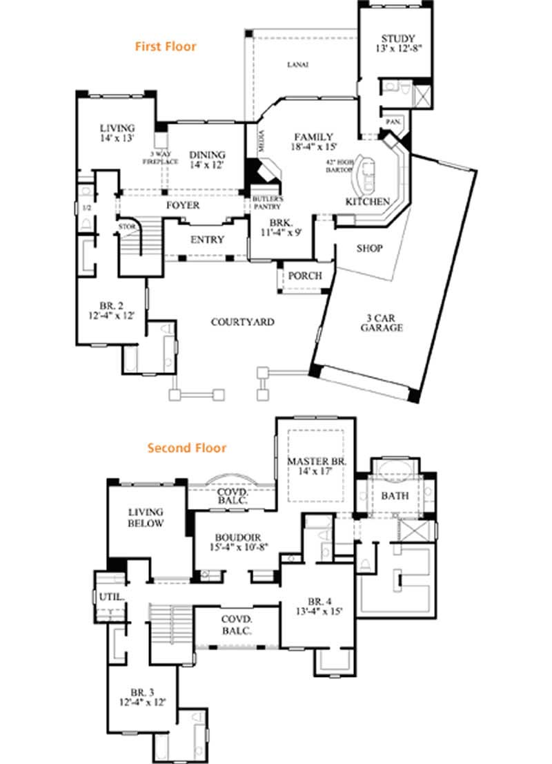 Floor Plan First Story of Mediterranean Plan #134-1386