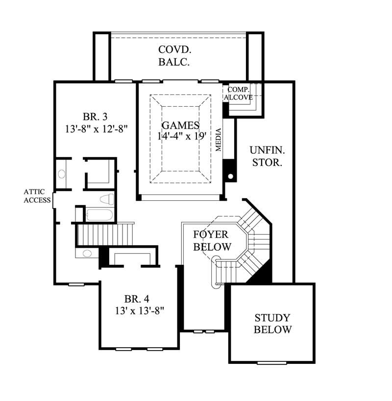 Floor Plan Second Story of Luxury Plan #134-1388