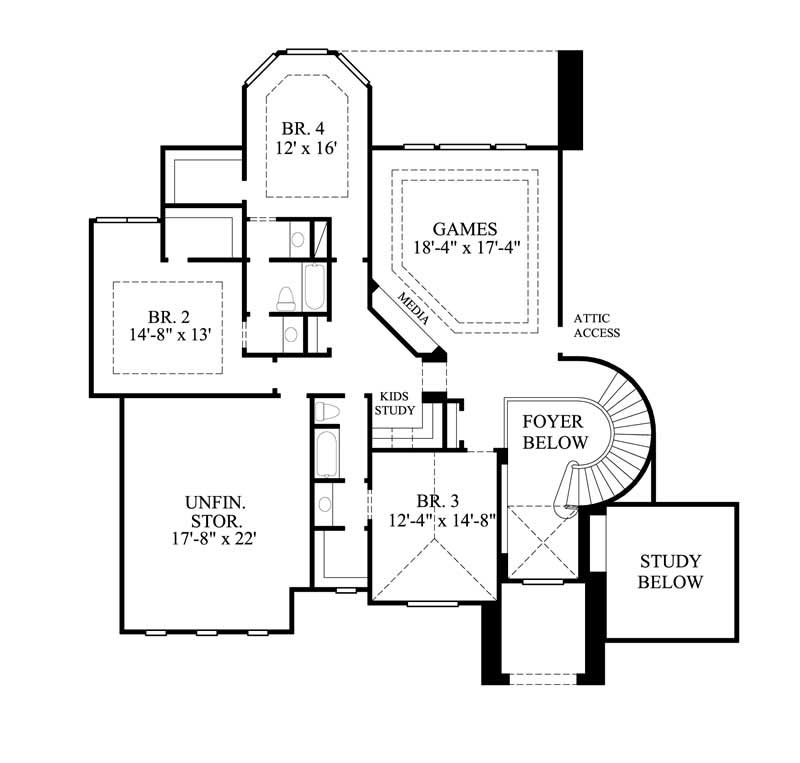 Floor Plan Second Story of Luxury Plan #134-1389