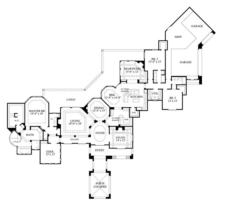 Floor Plan First Story of Mediterranean Plan #134-1390