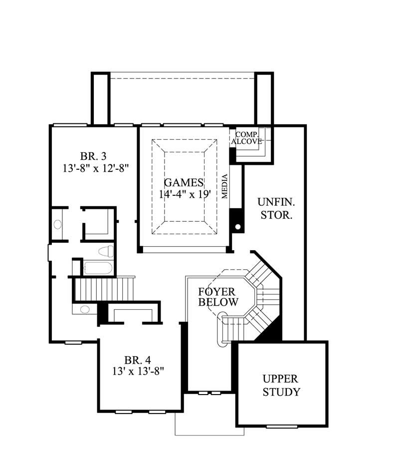 Floor Plan Second Story of Luxury Plan #134-1391