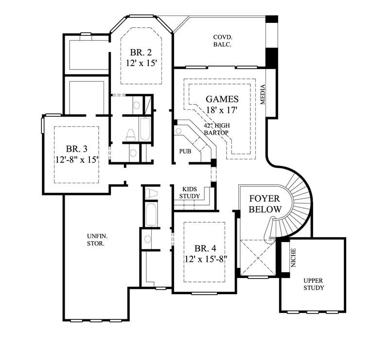 Floor Plan Second Story of Mediterranean Plan #134-1392