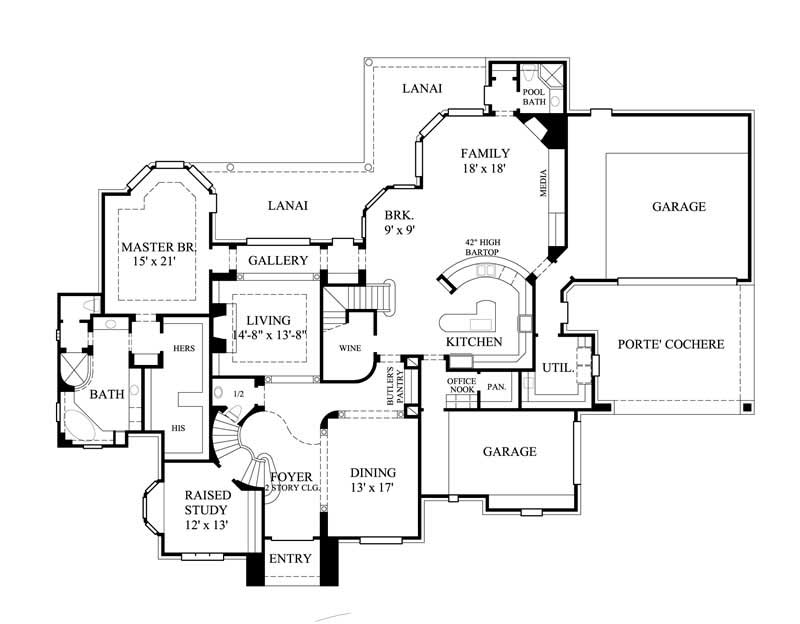 Floor Plan First Story of Luxury Plan #134-1394