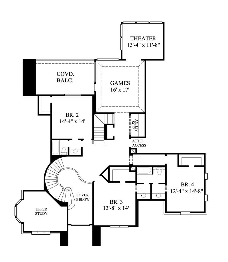 Floor Plan Second Story of Luxury Plan #134-1394
