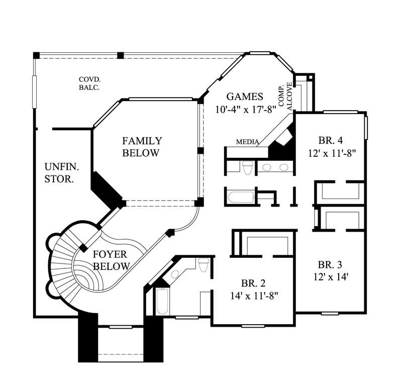 Floor Plan Second Story of European Plan #134-1395