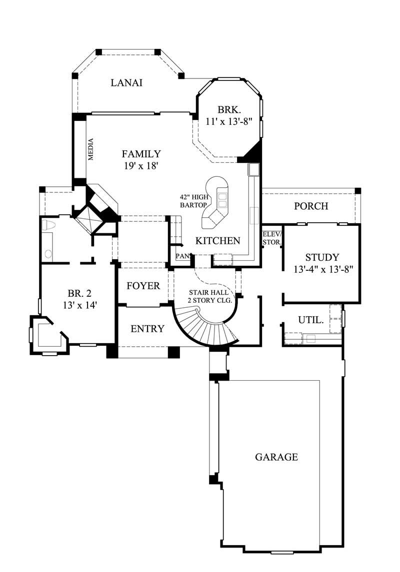 Floor Plan First Story of California Style Plan #134-1397