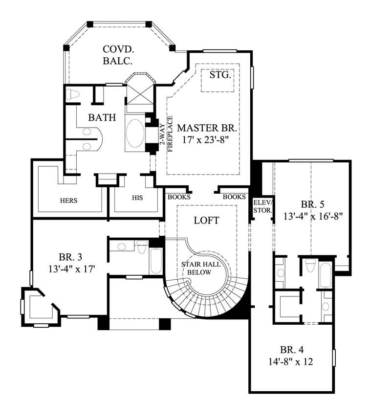 Floor Plan Second Story of California Style Plan #134-1397