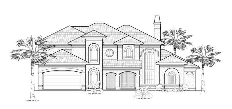Home Plan Front Elevation of this 4-Bedroom,3887 Sq Ft Plan -134-1398