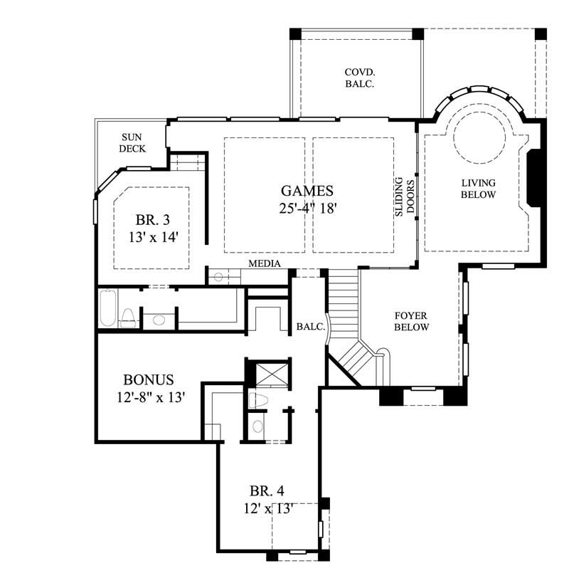 Floor Plan Second Story of Mediterranean Plan #134-1398