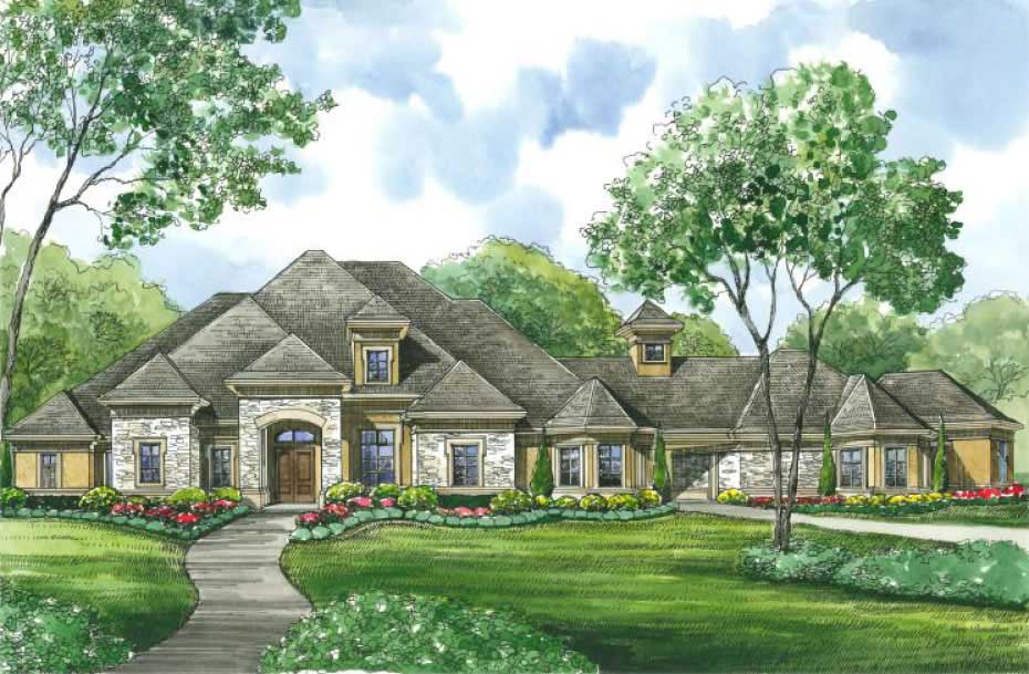 Front elevation of European home (ThePlanCollection: House Plan #134-1400)