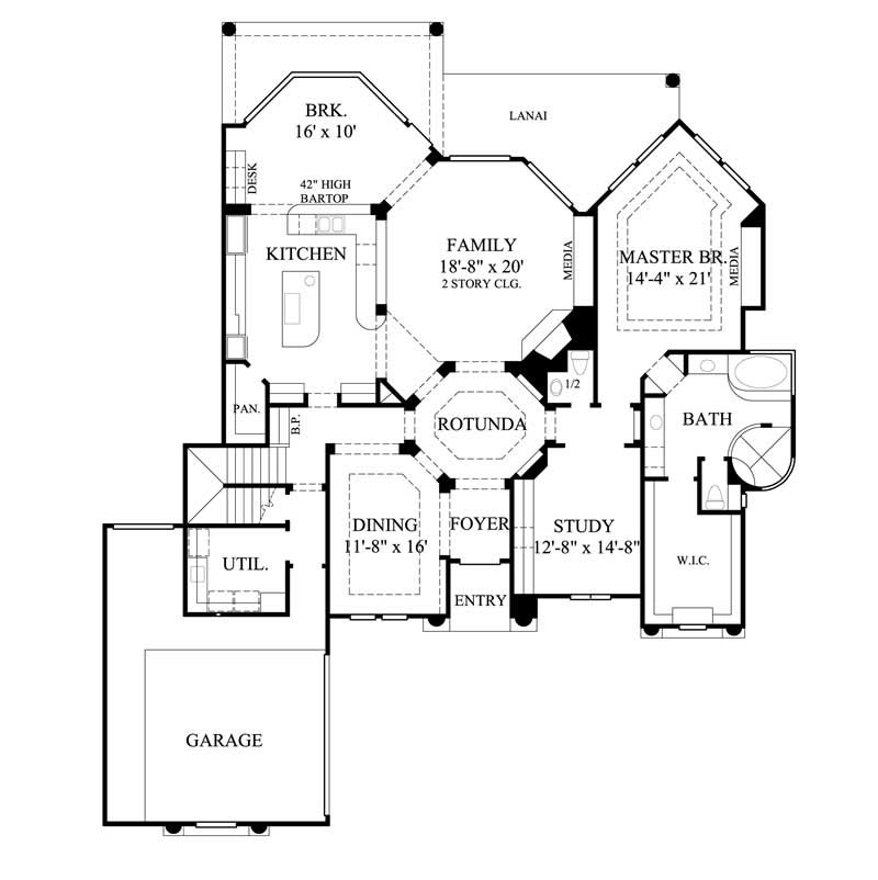 Floor Plan First Story of Mediterranean Plan #134-1401