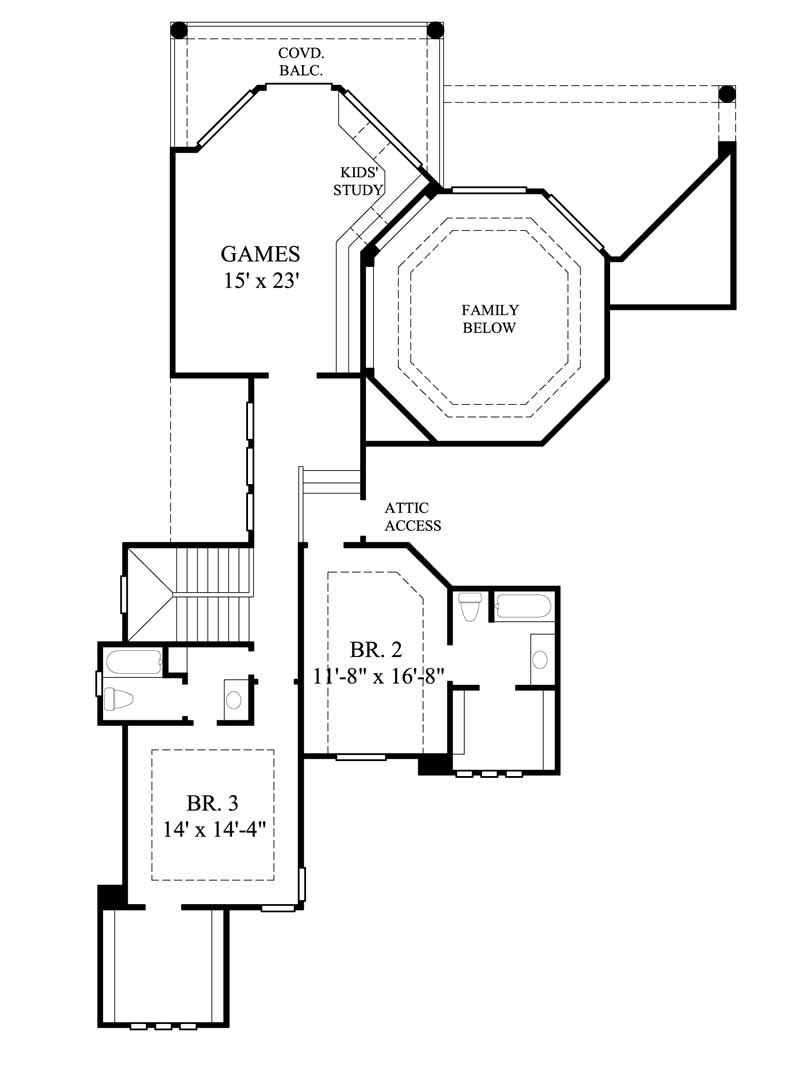 Floor Plan Second Story of Mediterranean Plan #134-1401