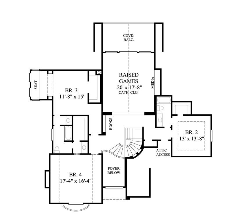Floor Plan Second Story of European Plan #134-1404