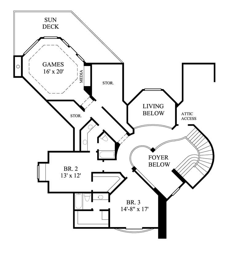 Floor Plan Second Story of Luxury Plan #134-1405