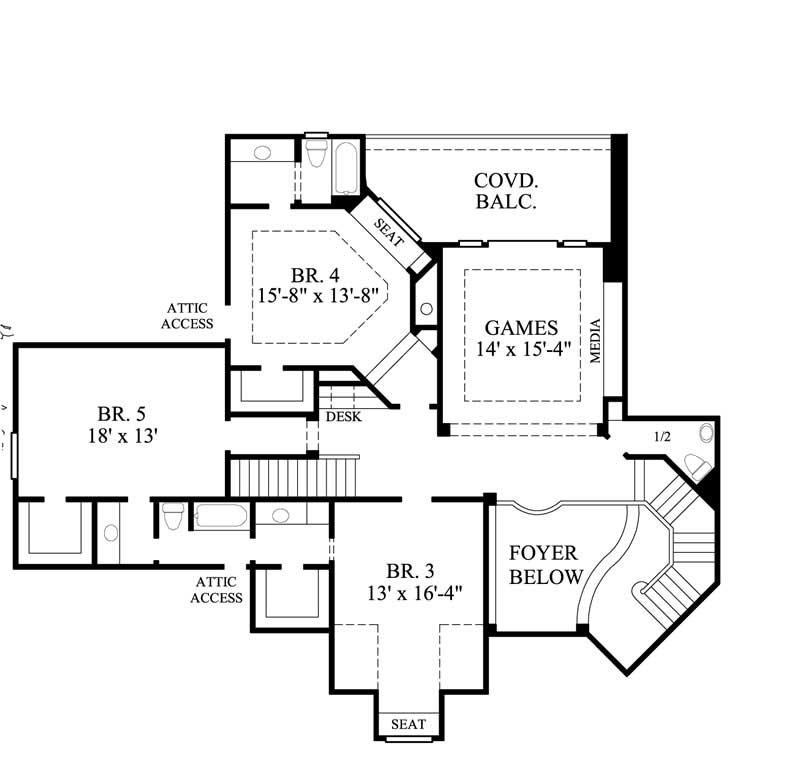 Floor Plan Second Story of Luxury Plan #134-1406