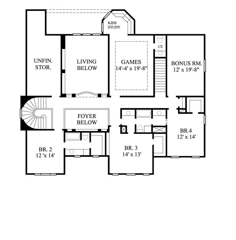 Floor Plan Second Story of Luxury Plan #134-1409