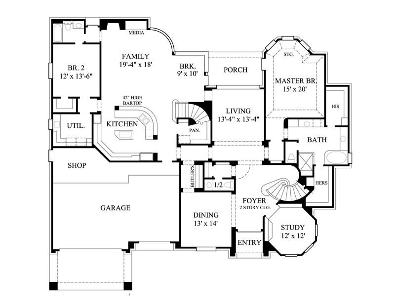 Floor Plan First Story of Luxury Plan #134-1410