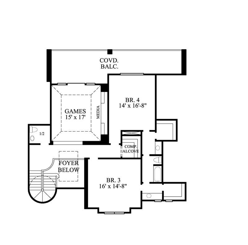 Floor Plan Second Story of Luxury Plan #134-1414
