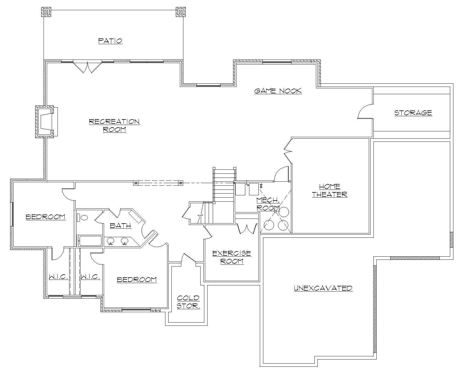 Floor Plan Basement of Luxury Plan #135-1001